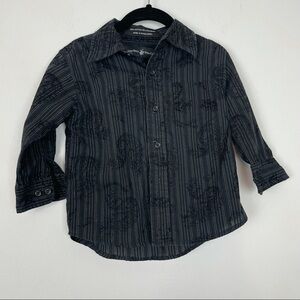 Beverly Hills Polo Club Black Striped Button Down Paisely Design Size 2T